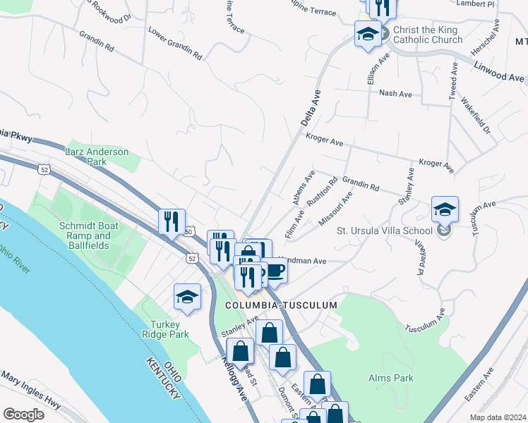 map of restaurants, bars, coffee shops, grocery stores, and more near 538 Empress Avenue in Cincinnati