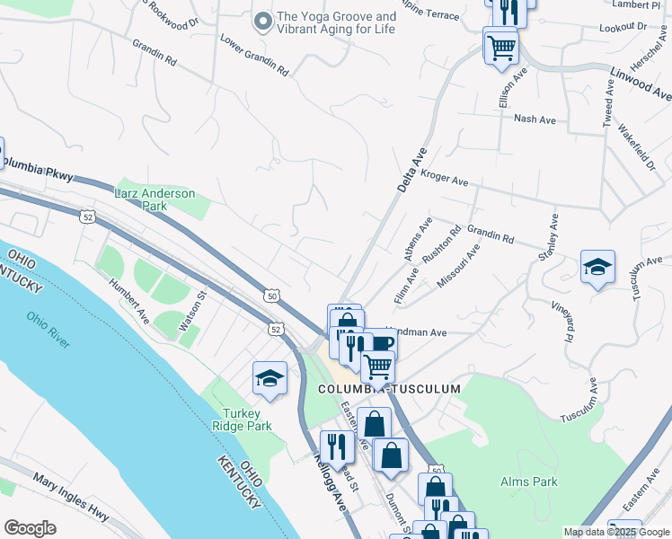 map of restaurants, bars, coffee shops, grocery stores, and more near 3450 Golden Avenue in Cincinnati