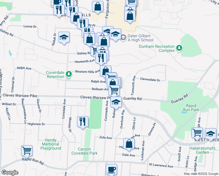 map of restaurants, bars, coffee shops, grocery stores, and more near 4944 Glenway Avenue in Cincinnati