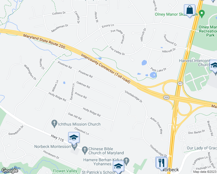 map of restaurants, bars, coffee shops, grocery stores, and more near 4306 Pinetree Road in Rockville