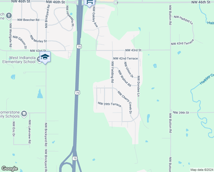 map of restaurants, bars, coffee shops, grocery stores, and more near 4032 Northwest Fielding Terrace in Topeka