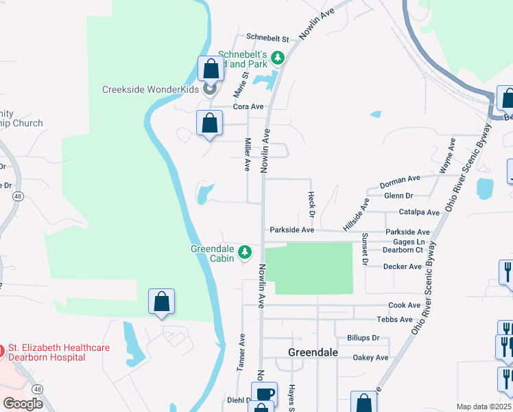 map of restaurants, bars, coffee shops, grocery stores, and more near 930 Nowlin Avenue in Greendale