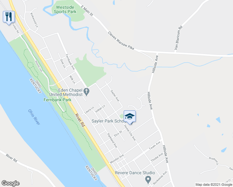 map of restaurants, bars, coffee shops, grocery stores, and more near 6844 Sayler Avenue in Cincinnati