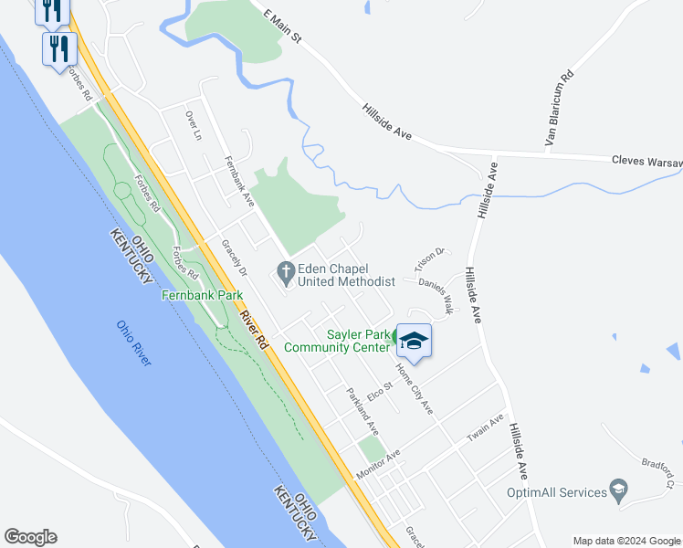 map of restaurants, bars, coffee shops, grocery stores, and more near 6866 Home City Avenue in Cincinnati