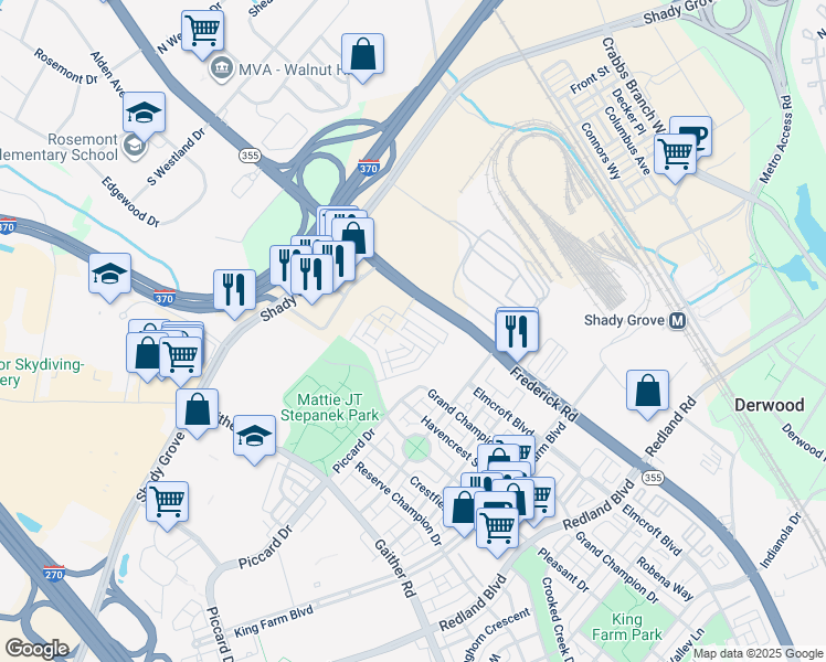 map of restaurants, bars, coffee shops, grocery stores, and more near 2062 Henson Norris Street in Rockville