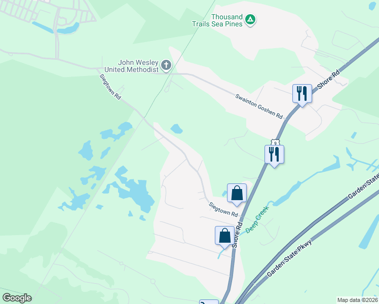 map of restaurants, bars, coffee shops, grocery stores, and more near 52 Siegtown Road in Middle Township