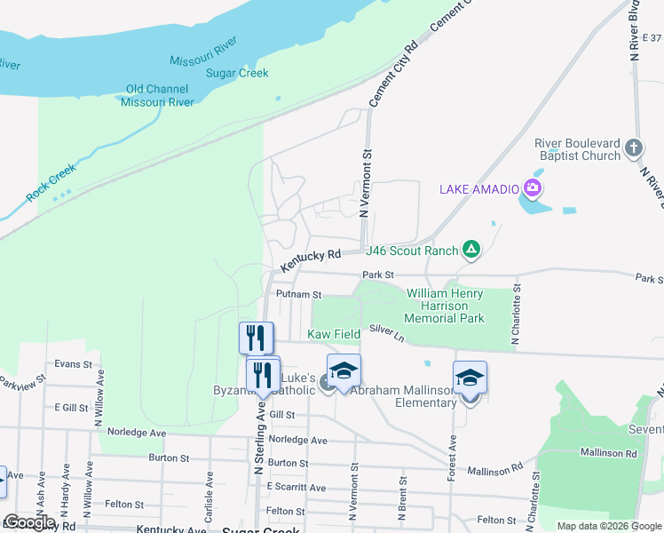 map of restaurants, bars, coffee shops, grocery stores, and more near 11314 Park Street in Sugar Creek