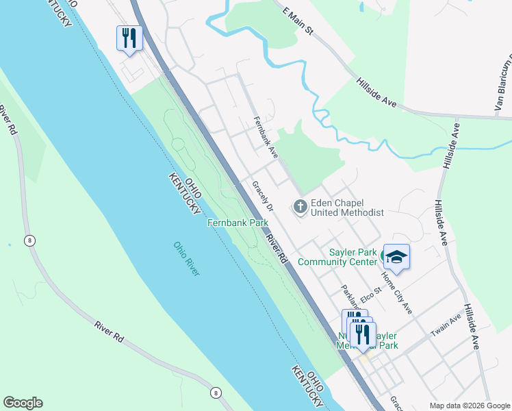 map of restaurants, bars, coffee shops, grocery stores, and more near 7027 Gracely Drive in Cincinnati
