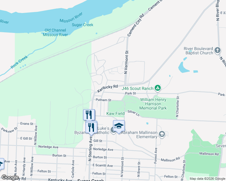 map of restaurants, bars, coffee shops, grocery stores, and more near 11314 East Park Street in Sugar Creek