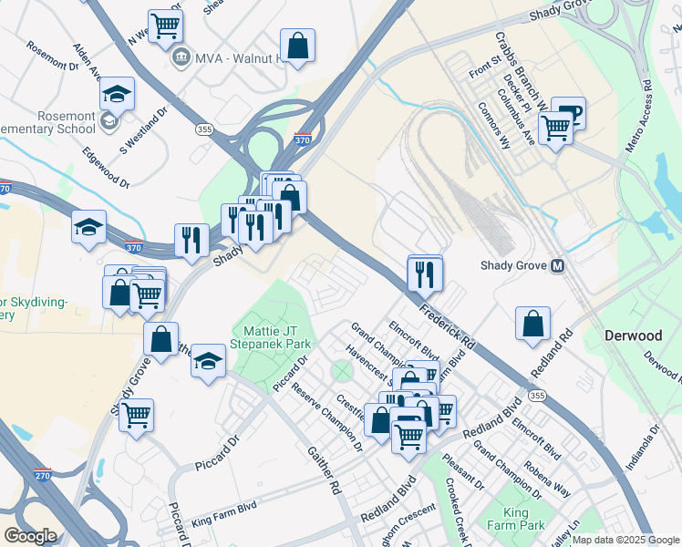 map of restaurants, bars, coffee shops, grocery stores, and more near 2062 Henson Norris Street in Rockville