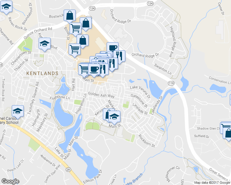 map of restaurants, bars, coffee shops, grocery stores, and more near 341 Cross Green Street in Gaithersburg