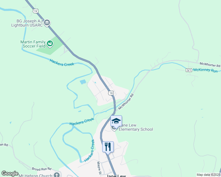 map of restaurants, bars, coffee shops, grocery stores, and more near 6898 U.S. 19 in Jane Lew