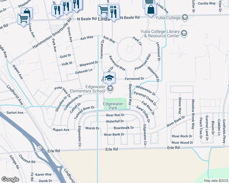 map of restaurants, bars, coffee shops, grocery stores, and more near 5715 Oakwood Drive in Marysville