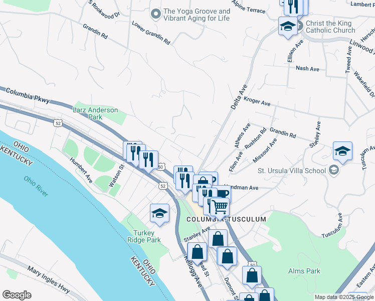 map of restaurants, bars, coffee shops, grocery stores, and more near 3426 Golden Avenue in Cincinnati