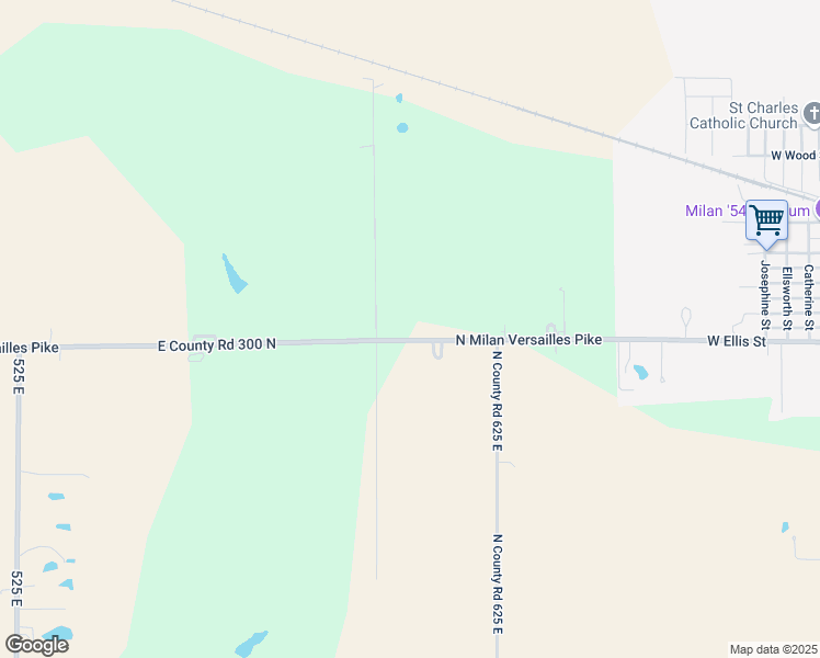 map of restaurants, bars, coffee shops, grocery stores, and more near 6063 East County Road 300 North in Milan
