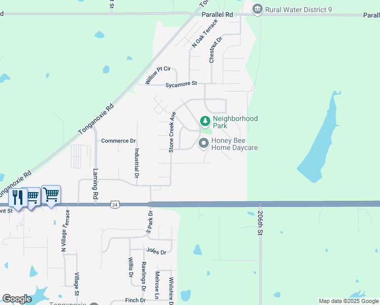 map of restaurants, bars, coffee shops, grocery stores, and more near 2150 Hidden Valley Drive in Tonganoxie