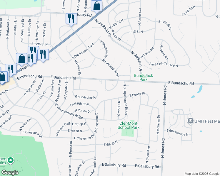 map of restaurants, bars, coffee shops, grocery stores, and more near 18908 East Arrowhead Court in Independence