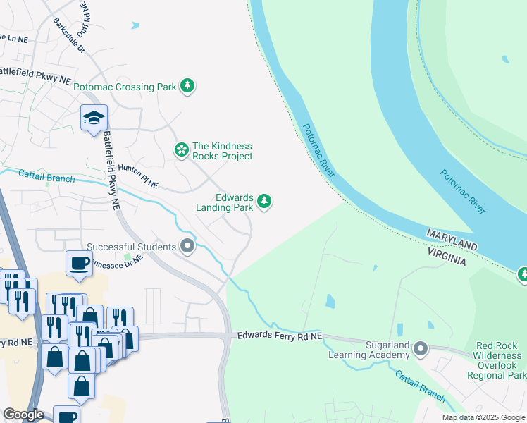 map of restaurants, bars, coffee shops, grocery stores, and more near 901 Powhatan Court Northeast in Leesburg