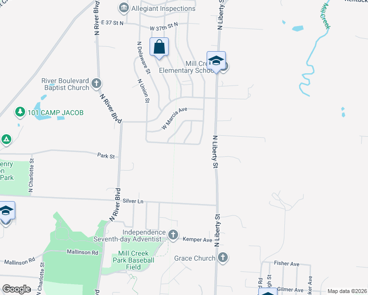 map of restaurants, bars, coffee shops, grocery stores, and more near 401 West 28 Street North in Independence