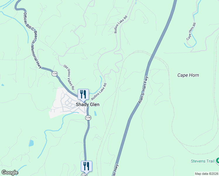 map of restaurants, bars, coffee shops, grocery stores, and more near 25800 Rollins Lake Road in Colfax