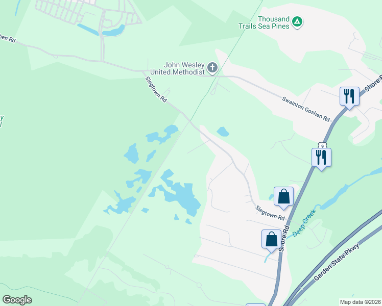 map of restaurants, bars, coffee shops, grocery stores, and more near 61 Siegtown Road in Middle Township