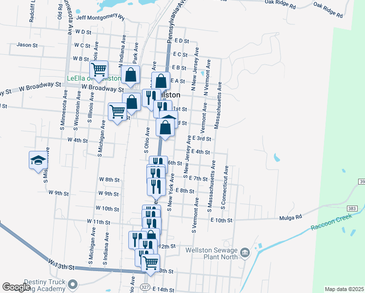 map of restaurants, bars, coffee shops, grocery stores, and more near 317E East 4th Street in Wellston