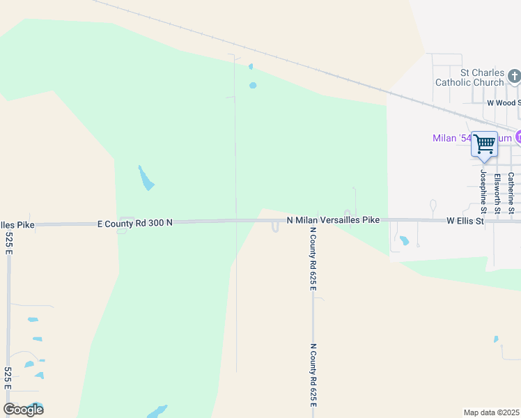map of restaurants, bars, coffee shops, grocery stores, and more near 6063 East County Road 300 North in Milan