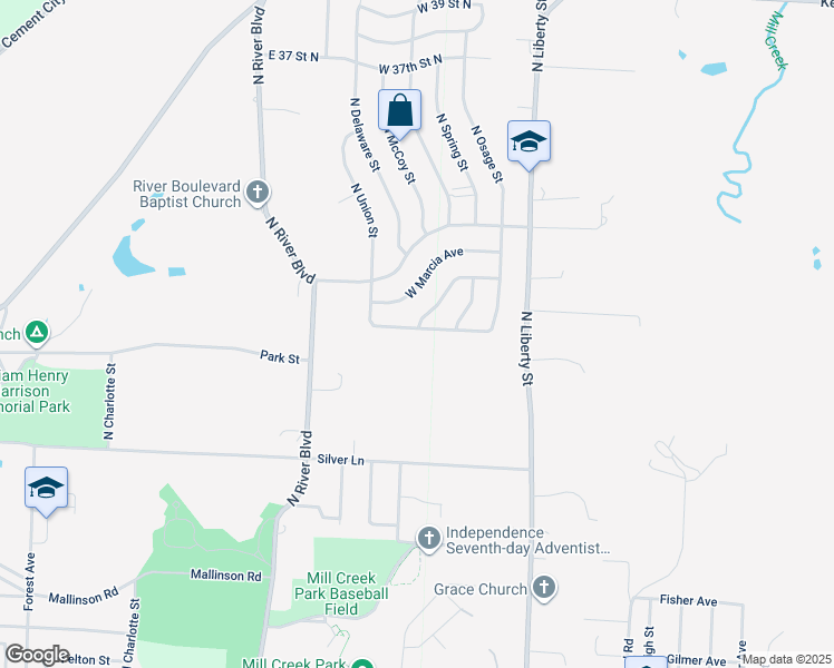 map of restaurants, bars, coffee shops, grocery stores, and more near 601 West 28 Street North in Independence