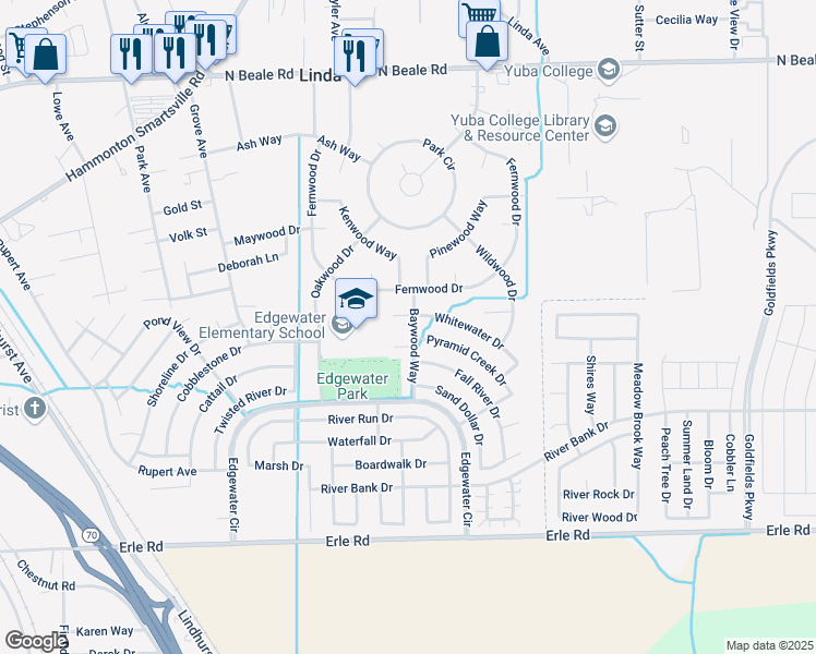 map of restaurants, bars, coffee shops, grocery stores, and more near 5728 Baywood Way in Marysville