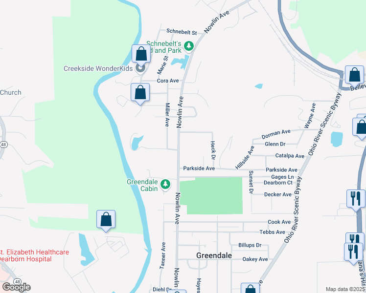 map of restaurants, bars, coffee shops, grocery stores, and more near 930 Nowlin Avenue in Greendale