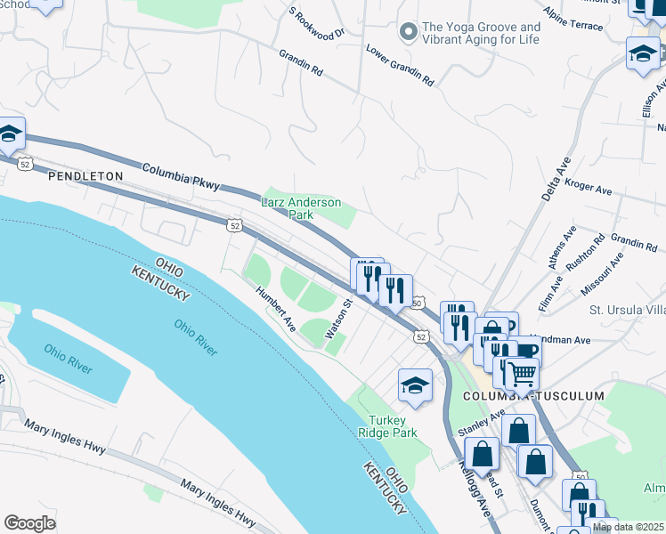 map of restaurants, bars, coffee shops, grocery stores, and more near 3114 Walworth Avenue in Cincinnati