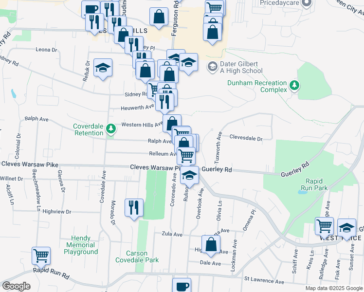 map of restaurants, bars, coffee shops, grocery stores, and more near 4944 Glenway Avenue in Cincinnati