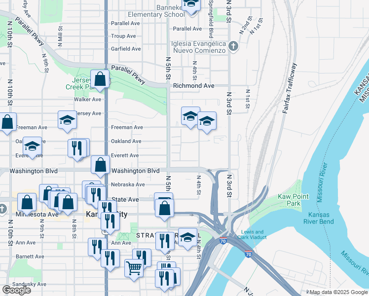 map of restaurants, bars, coffee shops, grocery stores, and more near in Kansas City