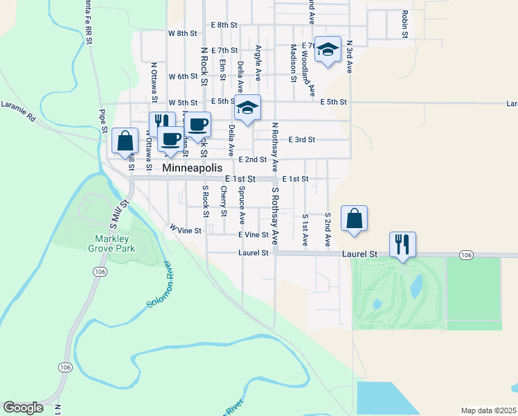 map of restaurants, bars, coffee shops, grocery stores, and more near 400 East Chestnut Street in Minneapolis