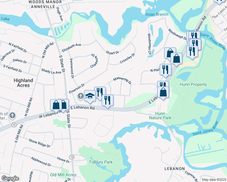 map of restaurants, bars, coffee shops, grocery stores, and more near 29 Jillian Drive in Dover