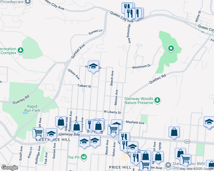 map of restaurants, bars, coffee shops, grocery stores, and more near 1430 Manss Avenue in Cincinnati