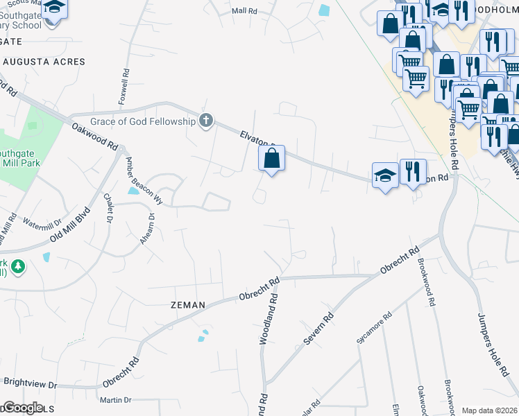 map of restaurants, bars, coffee shops, grocery stores, and more near 8313 Richardson Nursery Road in Millersville