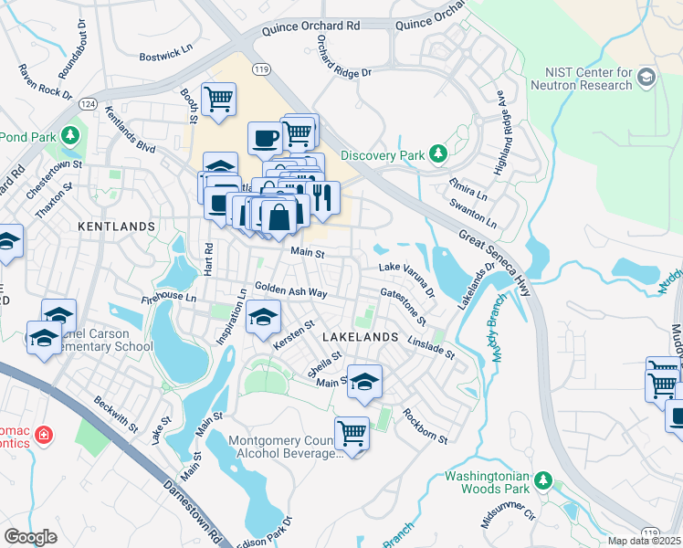 map of restaurants, bars, coffee shops, grocery stores, and more near 341 Cross Green Street in Gaithersburg