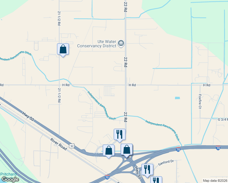map of restaurants, bars, coffee shops, grocery stores, and more near 793 22 Road in Grand Junction