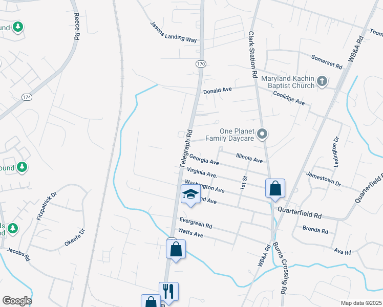 map of restaurants, bars, coffee shops, grocery stores, and more near 1464 Georgia Avenue in Severn