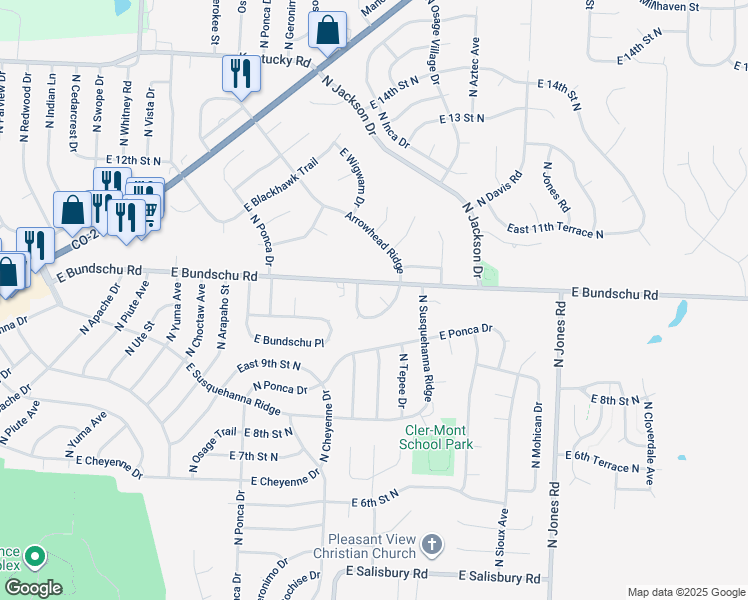 map of restaurants, bars, coffee shops, grocery stores, and more near 18908 East Arrowhead Court in Independence