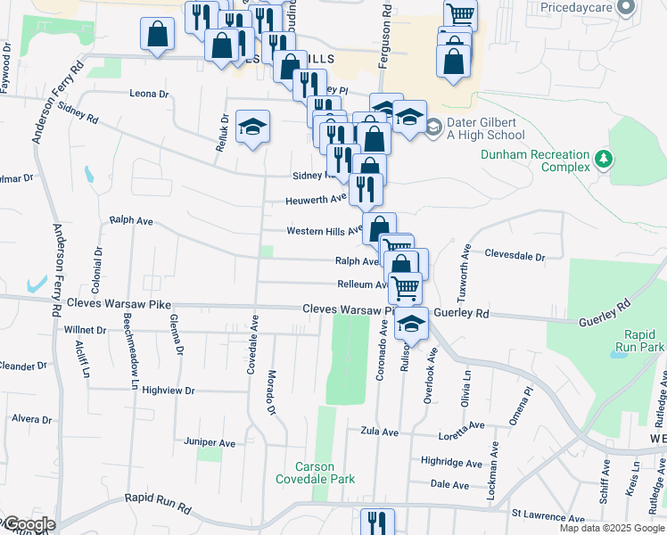 map of restaurants, bars, coffee shops, grocery stores, and more near 4937 Ralph Avenue in Cincinnati