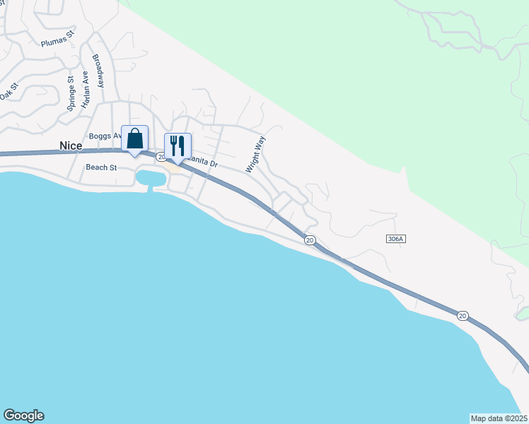 map of restaurants, bars, coffee shops, grocery stores, and more near 3987 State Highway 20 in Nice