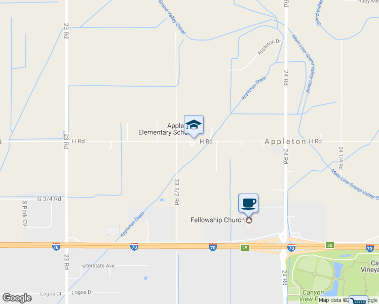 map of restaurants, bars, coffee shops, grocery stores, and more near 2355 H Rd in Grand Junction