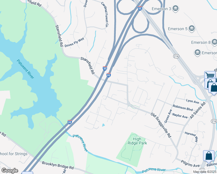 map of restaurants, bars, coffee shops, grocery stores, and more near 10178 High Ridge Road in Laurel