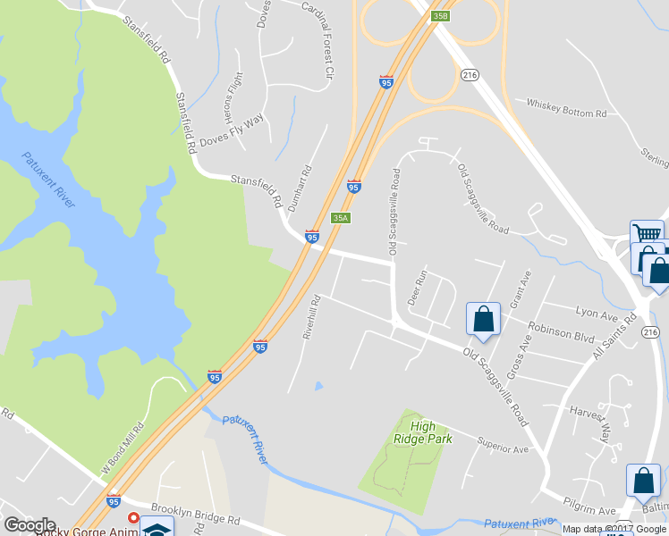 map of restaurants, bars, coffee shops, grocery stores, and more near 10178 High Ridge Road in Laurel