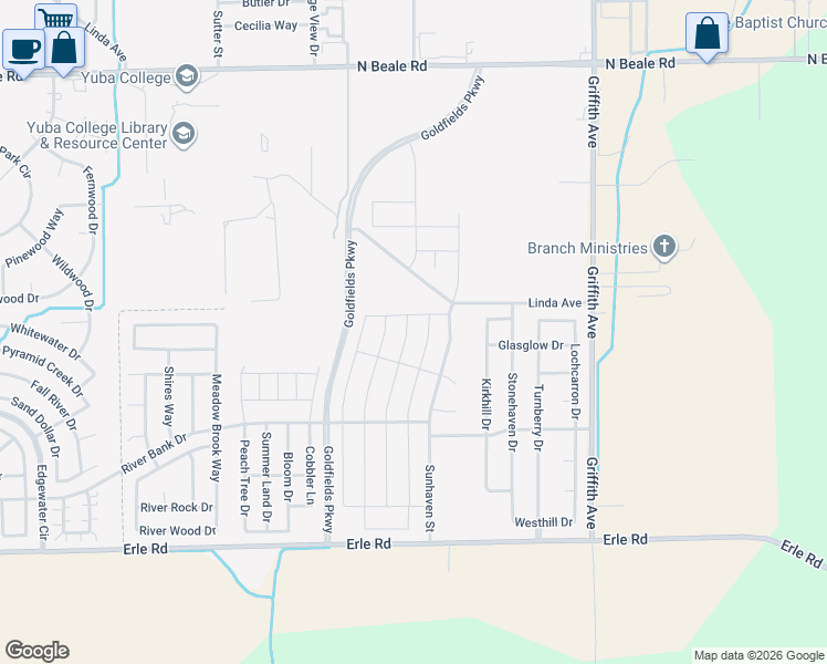 map of restaurants, bars, coffee shops, grocery stores, and more near 5717 Harcrest Drive in Linda