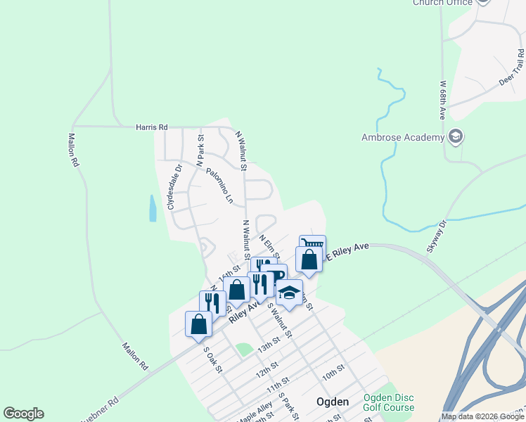 map of restaurants, bars, coffee shops, grocery stores, and more near 108 Allen Hill Drive in Ogden