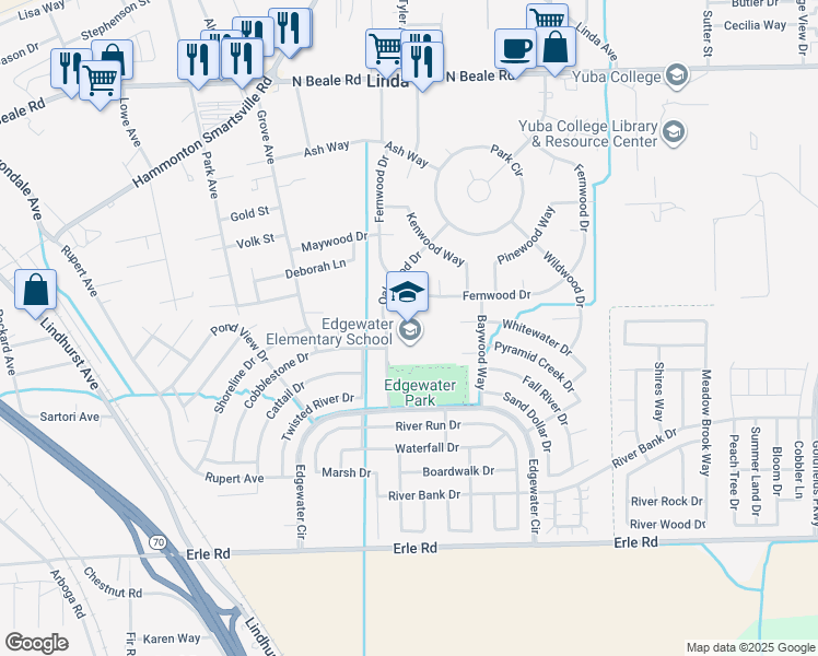 map of restaurants, bars, coffee shops, grocery stores, and more near 5715 Oakwood Drive in Marysville