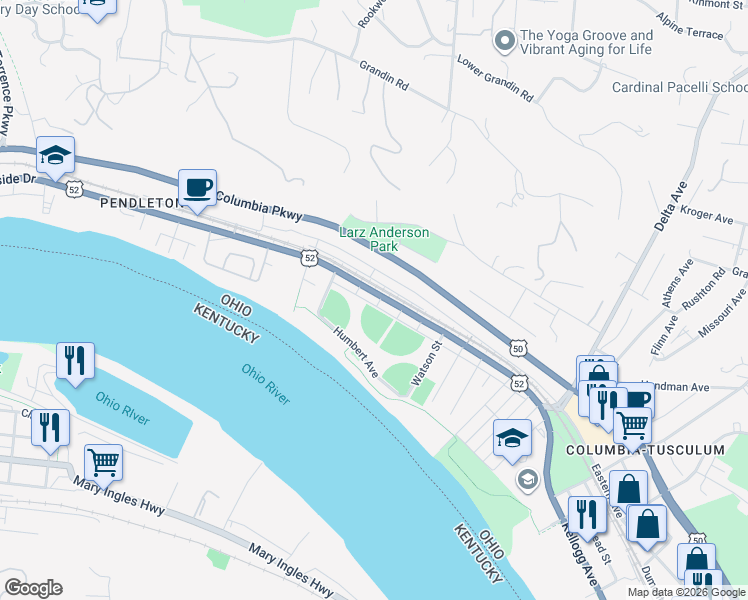 map of restaurants, bars, coffee shops, grocery stores, and more near 254 Brown Road in Cincinnati